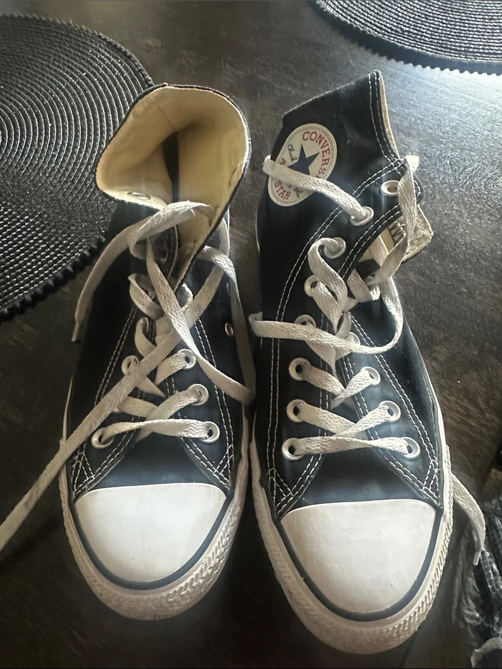 Converse Black and White High-Top Sneakers with Star Patch